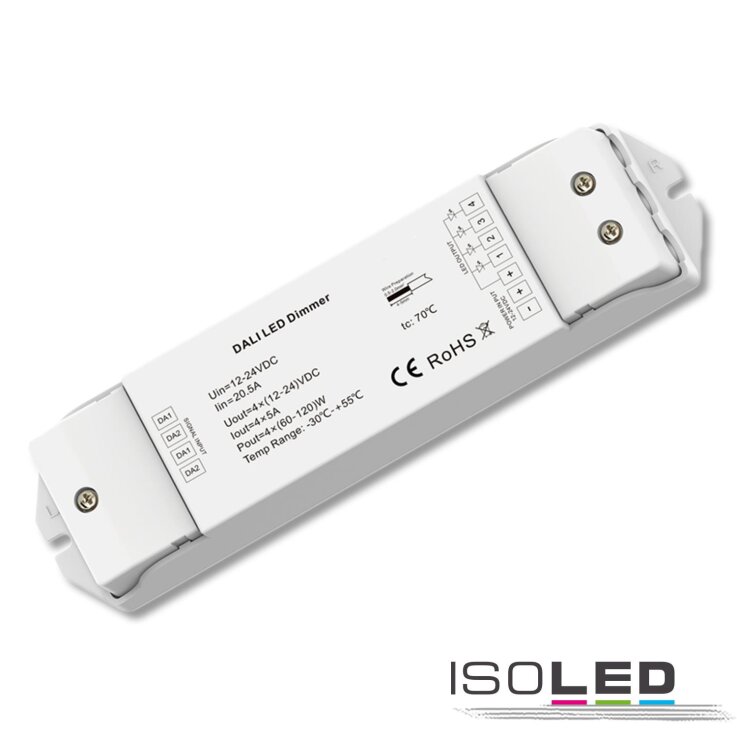 ISOLED DALI DT6 4 Adressen PWM-Dimmer, 4 Kanal, 12-24V DC 4x5A