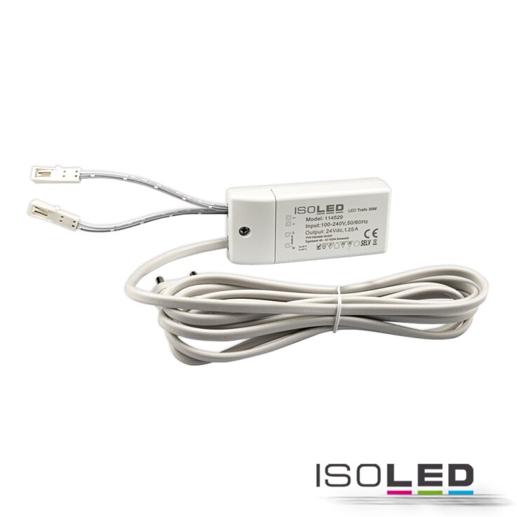 LED Trafo MiniAMP 24V/DC, 0-30W, 200cm Kabel mit Flachstecker, sekundär 2 female Buchsen