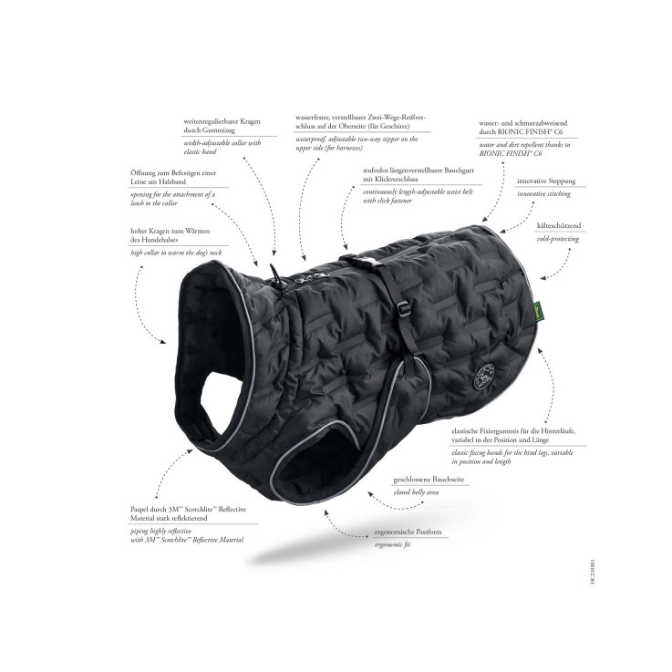 HUNTER Hundemantel Monaco 55, Hals: 74 cm, Bauch: 54-116 cm, schwarz