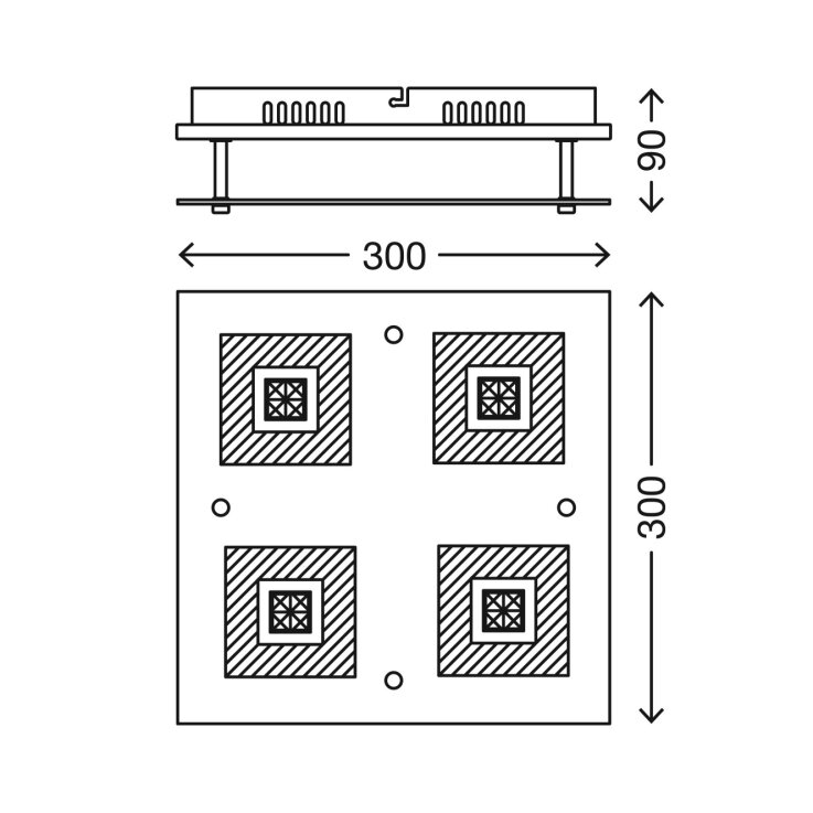 LED Deckenleuchte Chrom 4 Flammig 3195048 GU10 Glas Metall