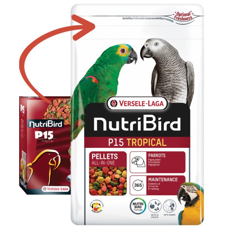 NUTRIBIRD P15  TROPICAL Extrudierte Pellets, für Papageien, vielfärbig, 10 kg