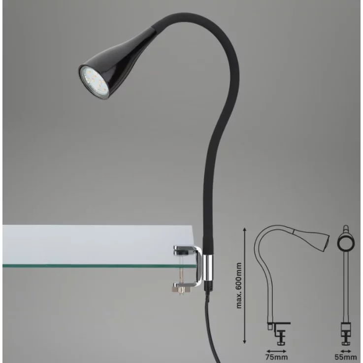 BRILONER LED KLEMMLEUCHTE, 5,5 CM, 3 W, SCHWARZ