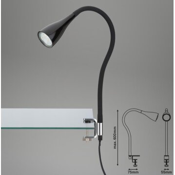 BRILONER LED KLEMMLEUCHTE, 5,5 CM, 3 W, SCHWARZ