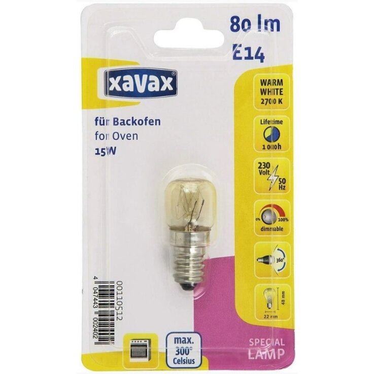 Spezial-Glühlampe für Backöfen Grillgeräte Dampfgargeräte 15W E14 bis 300°