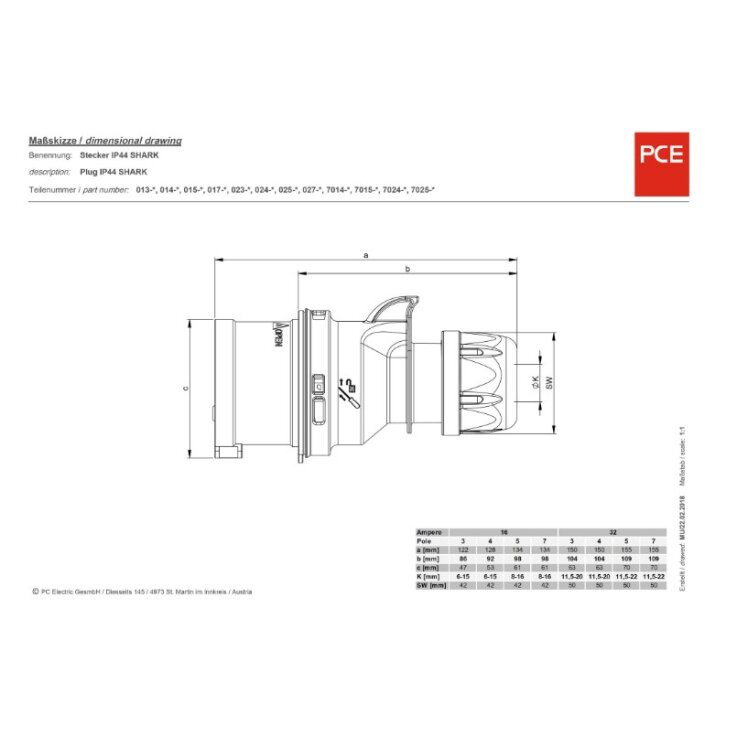 PCE 025-6 CEE Stecker 32 A 5polig 400 V