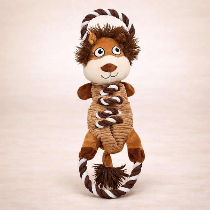 NOBBY Hundespielzeug Plüschlöwe mit Seil und Squeaker, 47 cm