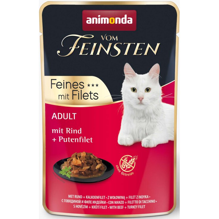 Katzen - Nassfutter ANIMONDA Vom Feinsten Filets Adult, Rind + Putenfilet, 85 g
