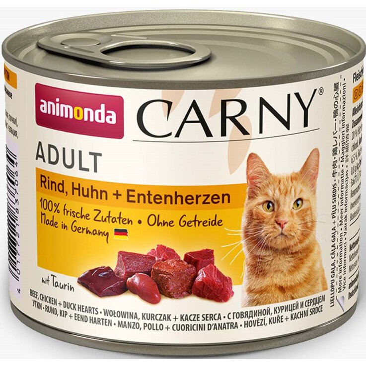 Katzen - Nassfutter ANIMONDA Carny Adult Rind + Huhn + Entenherzen, 200 g