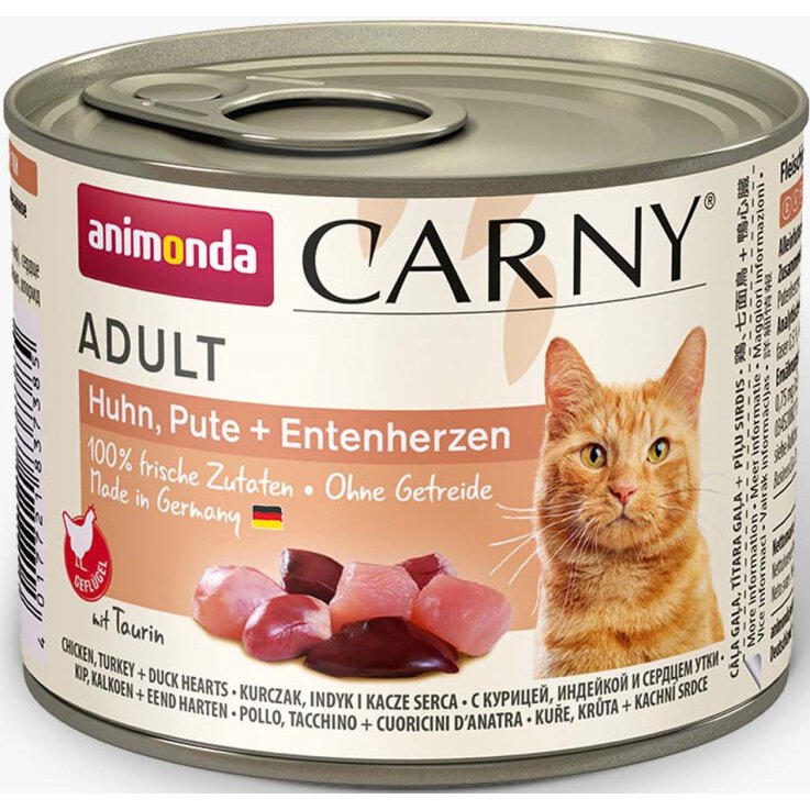 Katzen - Nassfutter ANIMONDA Carny Adult Huhn + Pute + Entenherzen, 200 g