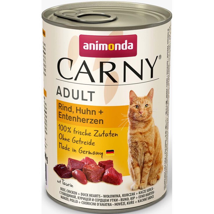Katzen - Nassfutter ANIMONDA Carny Adult Rind + Huhn + Entenherzen, 400 g