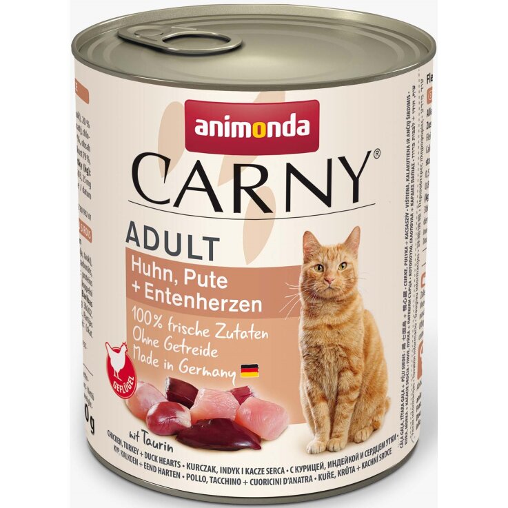 Katzen - Nassfutter ANIMONDA Carny Adult Huhn + Pute + Entenherzen, 800 g