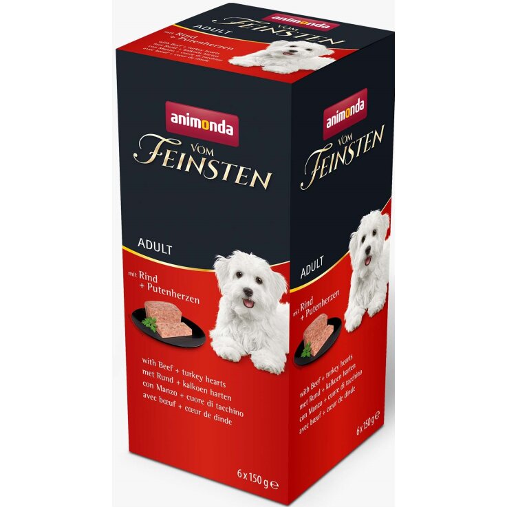 Hunde - Nassfutter ANIMONDA Vom Feinsten Adult Multipack Rind + Putenherzen, 6 x 150 g