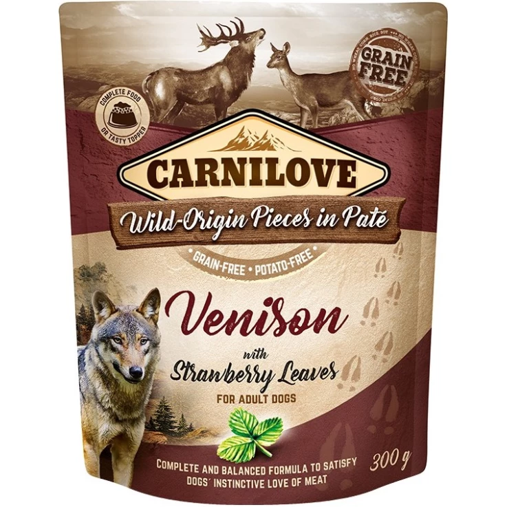 Hunde - Nassfutter CARNILOVE Adult Paté Venison & Strawberry Leaves, 300 g