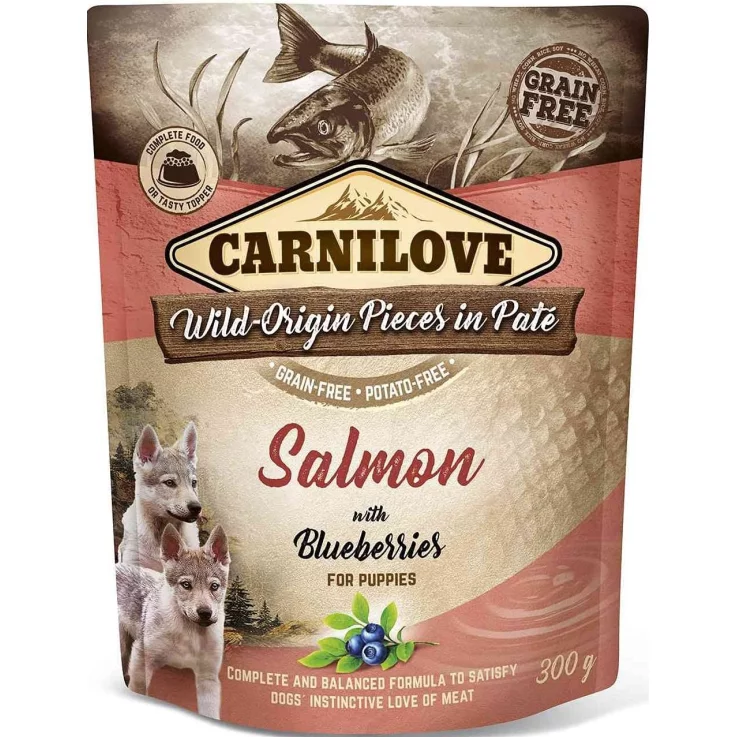 Hunde - Nassfutter CARNILOVE Puppy Paté Salmon & Blueberries, 300 g