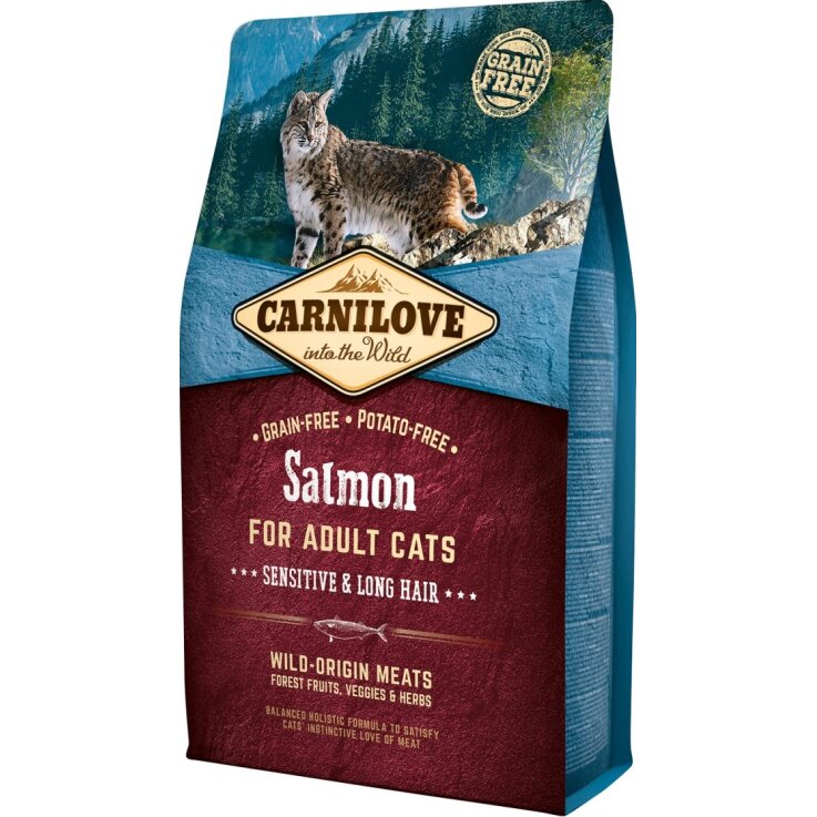 Katzen - Trockenfutter CARNILOVE Adult Salmon Sensitive & Long Hair, 2 kg