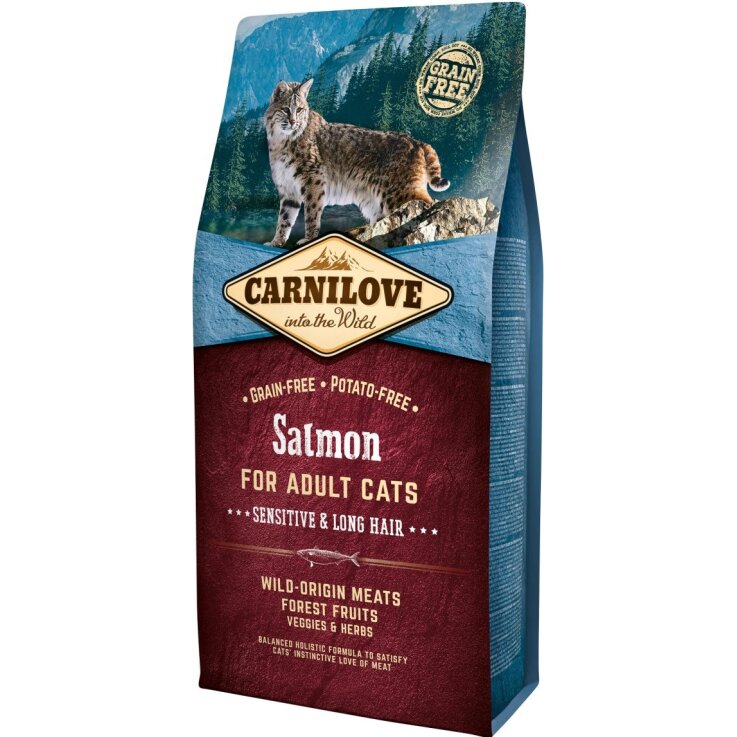 Katzen - Trockenfutter CARNILOVE Adult Salmon Sensitive & Long Hair, 6 kg