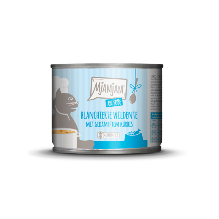 Katzen - Nassfutter MjAMjAM Adult Blanchierte Wildente mit gedämpftem Kürbis an Soße, 185 g