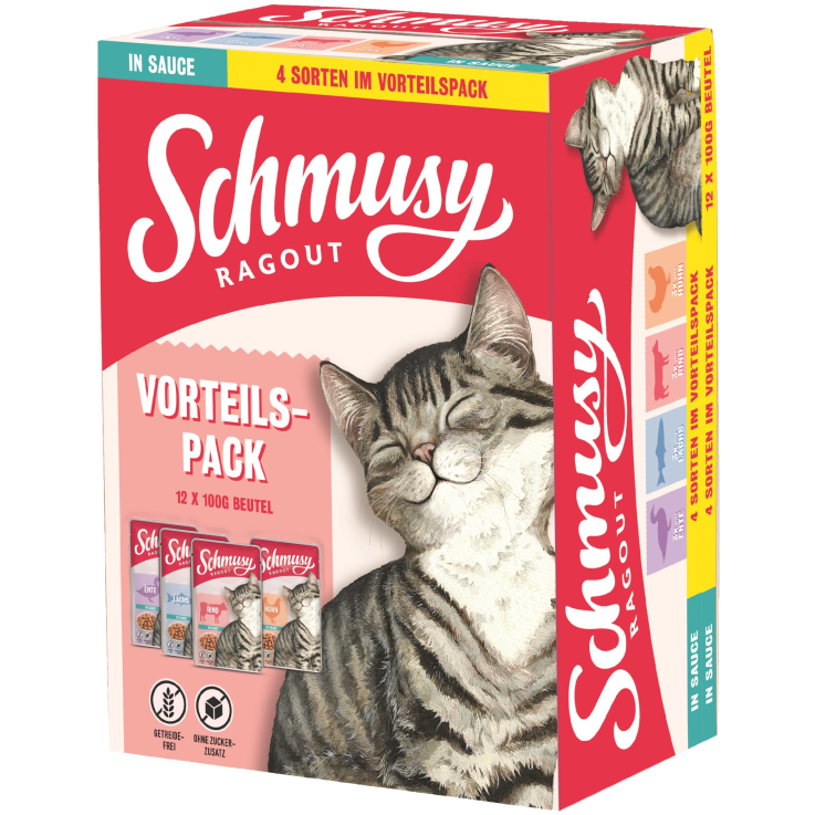 Katzen - Nassfutter SCHMUSY Adult Ragout in Sauce Multibox, 12 x 100 g