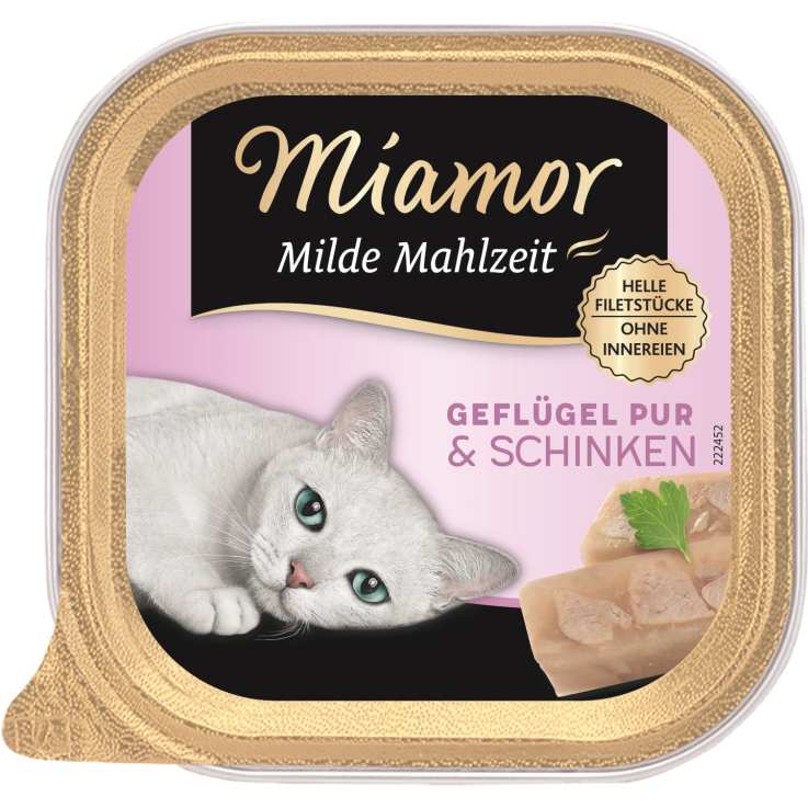 Katzen - Nassfutter MIAMOR Adult Milde Mahlzeit Geflügel pur & Schinken, 100 g