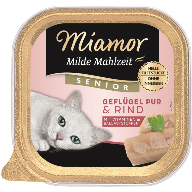 Katzen - Nassfutter MIAMOR Senior Milde Mahlzeit Geflügel pur & Rind, 100 g