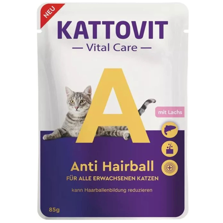 Katzen - Nassfutter KATTOVIT Vital Care Anti Hairball mit Lachs, 85 g