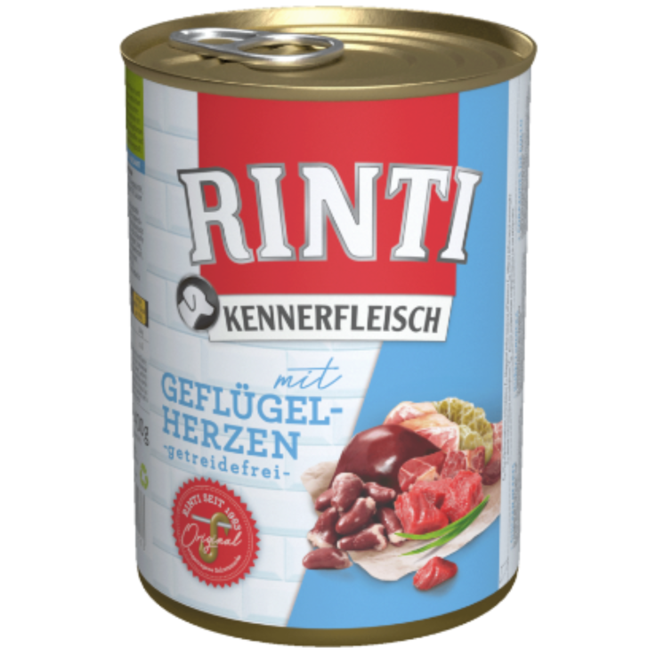 Hunde - Nassfutter RINTI Adult Kennerfleisch mit Geflügelherzen, 400 g