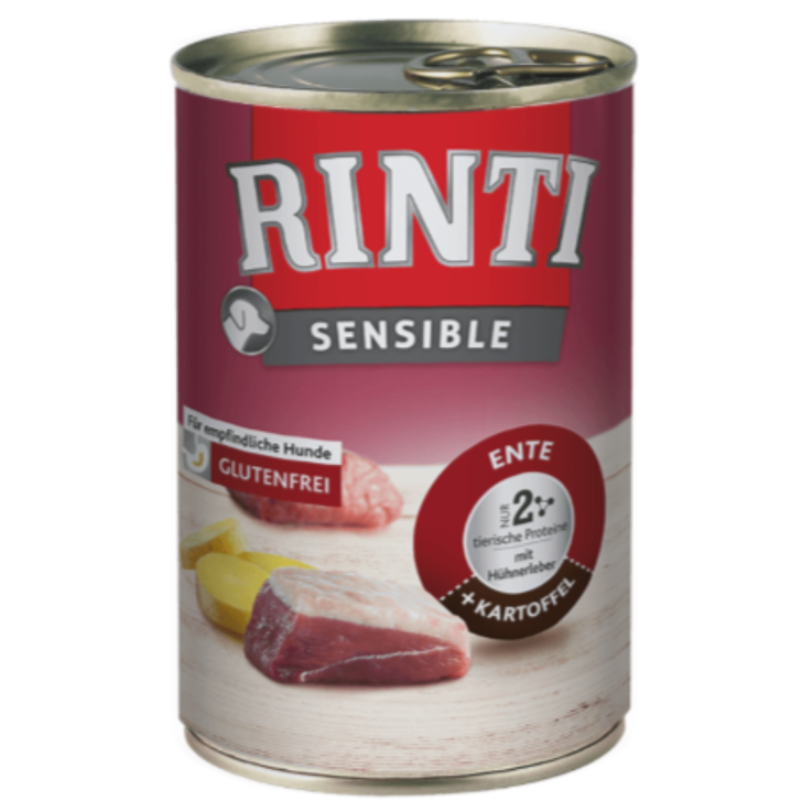 Hunde - Nassfutter RINTI Adult Sensible Ente, Hühnerleber & Kartoffeln, 400 g