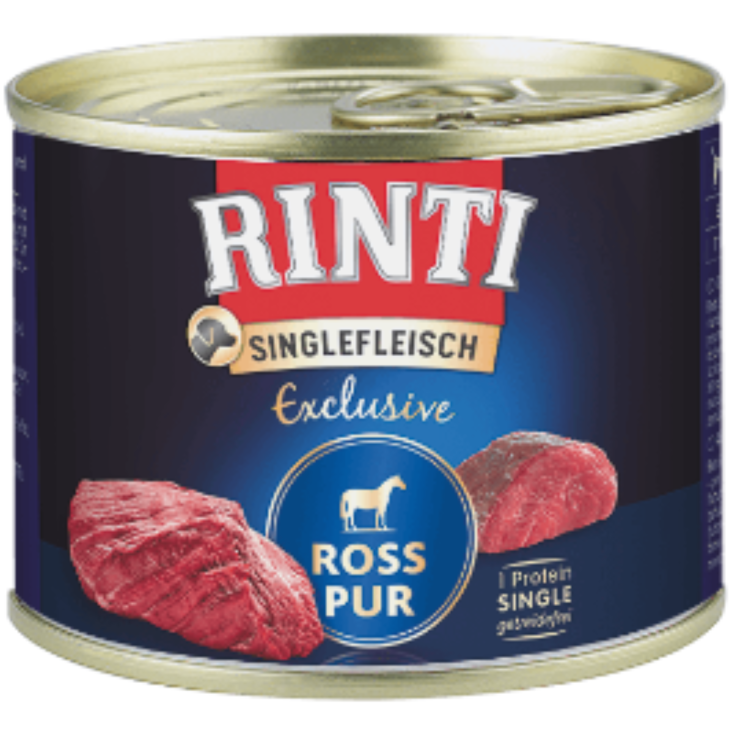 Hunde - Nassfutter RINTI Adult Singlefleisch Exclusive Ross Pur, 185 g