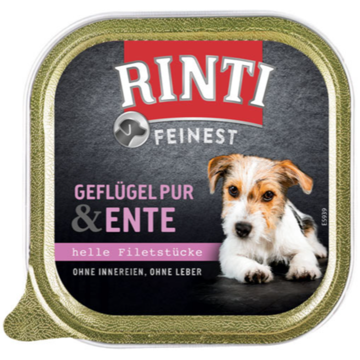 Hunde - Nassfutter RINTI Adult Feinest Geflügel Pur & Ente, 150 g