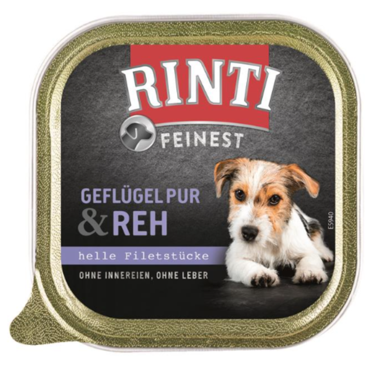Hunde - Nassfutter RINTI Adult Feinest Geflügel Pur & Reh, 150 g