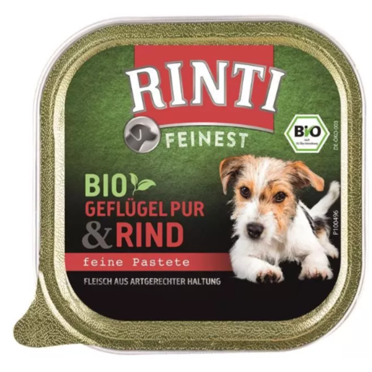 Hunde - Nassfutter RINTI Adult Feinest Bio Geflügel Pur & Rind, 150 g