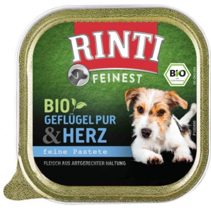 Hunde - Nassfutter RINTI Adult Feinest Bio Geflügel Pur & Herz, 150 g