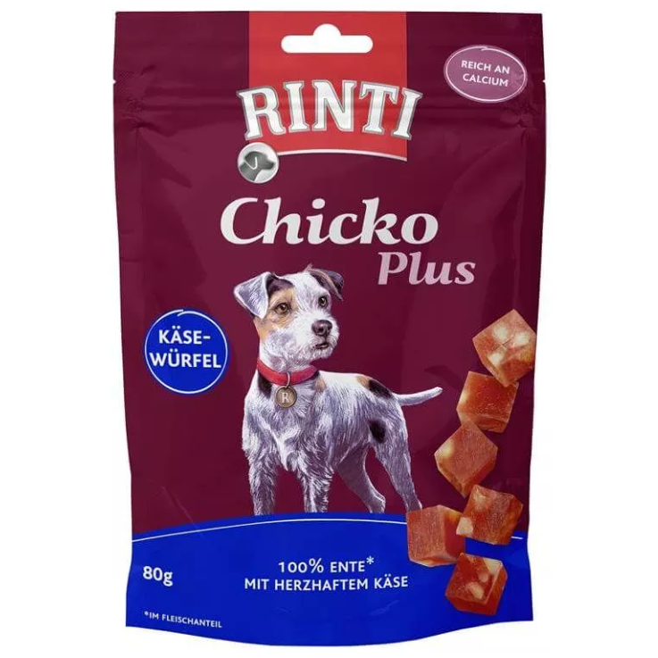 Hunde - Snack RINTI Chicko Plus Käse-Würfel mit Ente, 80 g