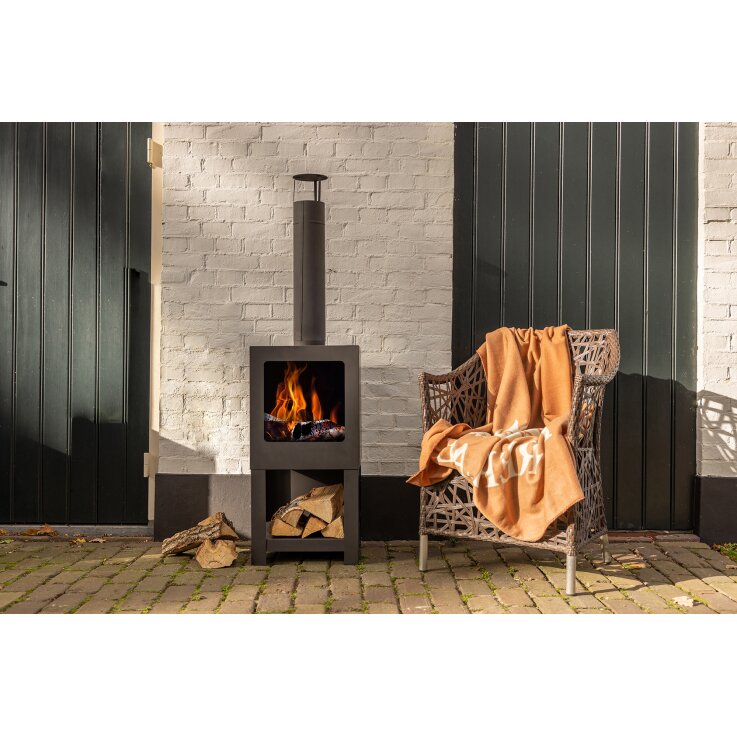 ESSCHERT DESIGN Terrassenofen mit Holzlager, schwarz