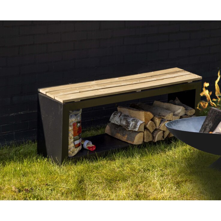 ESSCHERT DESIGN Bank mit Holzlager, rechteckig