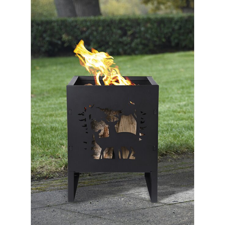ESSCHERT DESIGN Feuerkorb mit Hirsch, quadratisch