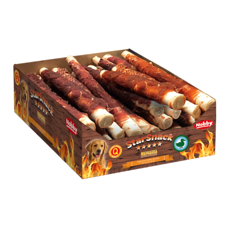 Hunde - Snacks NOBBY StarSnack Barbecue "Wrapped Duck XL", 27 cm, Ø 2 cm