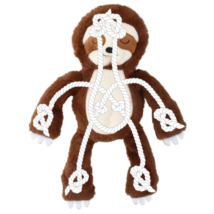 NOBBY Plüschfaultier mit innen liegendem Seil, braun, 34 cm