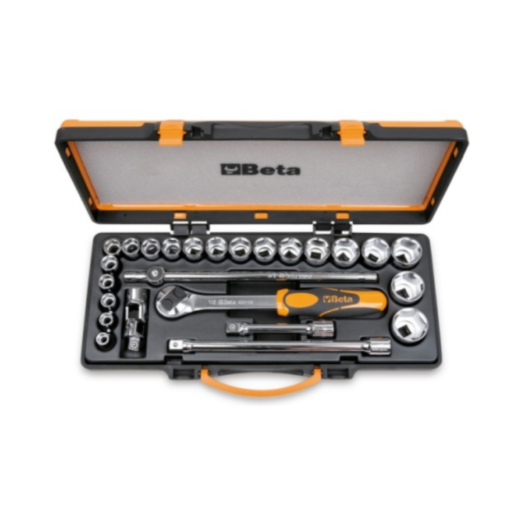 BETA Sechskant-Steckschlüsselsatz 1/2” 20 Sechskant-Steckschlüssel und 5 Betätigungswerkzeuge im Blechkasten