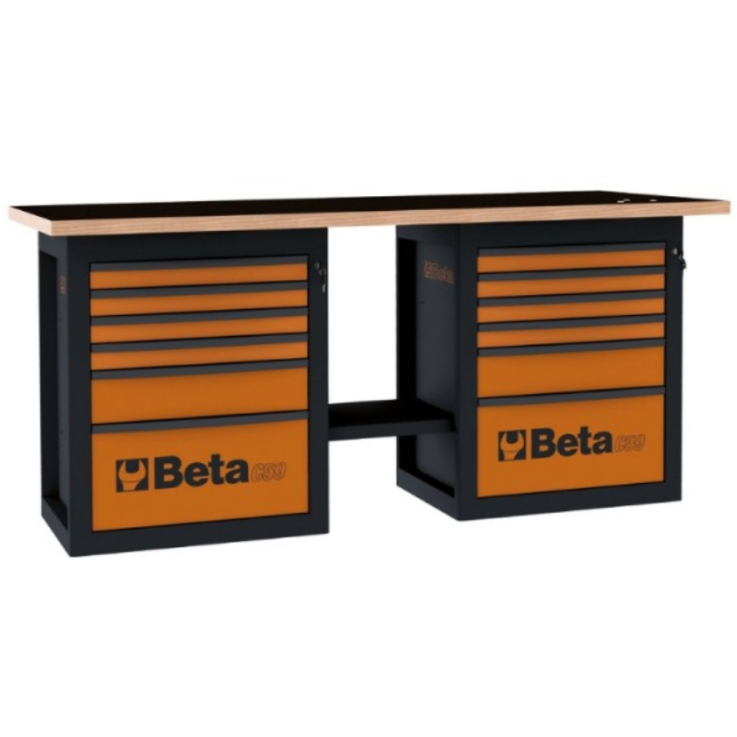 BETA Werkbank "Endurance" mit 2 Schubladenblöcken bestehend aus sechs Schubladen, orange