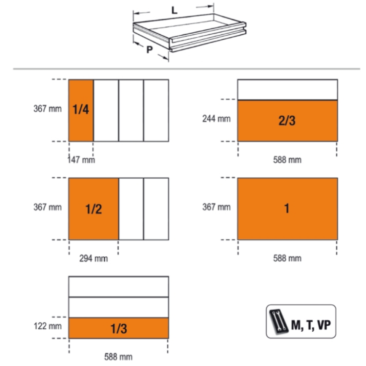 BETA Werkzeugwagen mit sieben Schubladen, orange