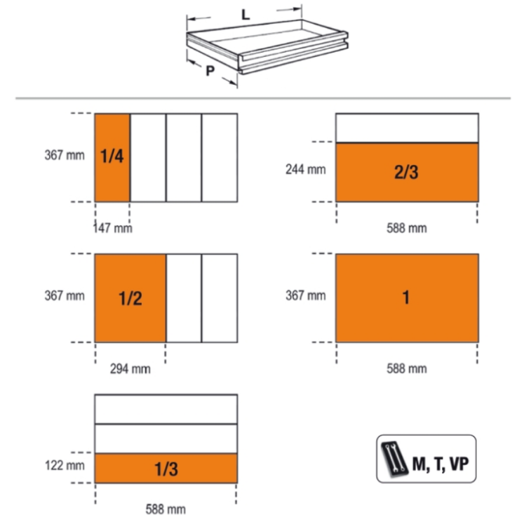 BETA Werkzeugwagen mit 8 Schubladen, orange