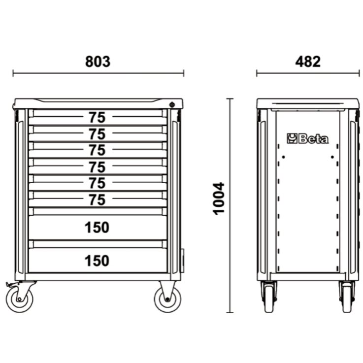 BETA Werkzeugwagen mit 8 Schubladen, orange