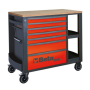 BETA Werkzeugwagen mit 7 Schubladen und Seitenablagen, orange