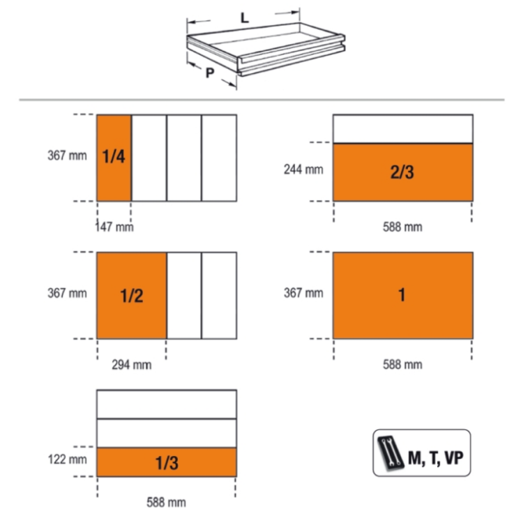 BETA Werkzeugwagen 7 Schubladen und Anti-Kipp-System, lange Ausführung, orange