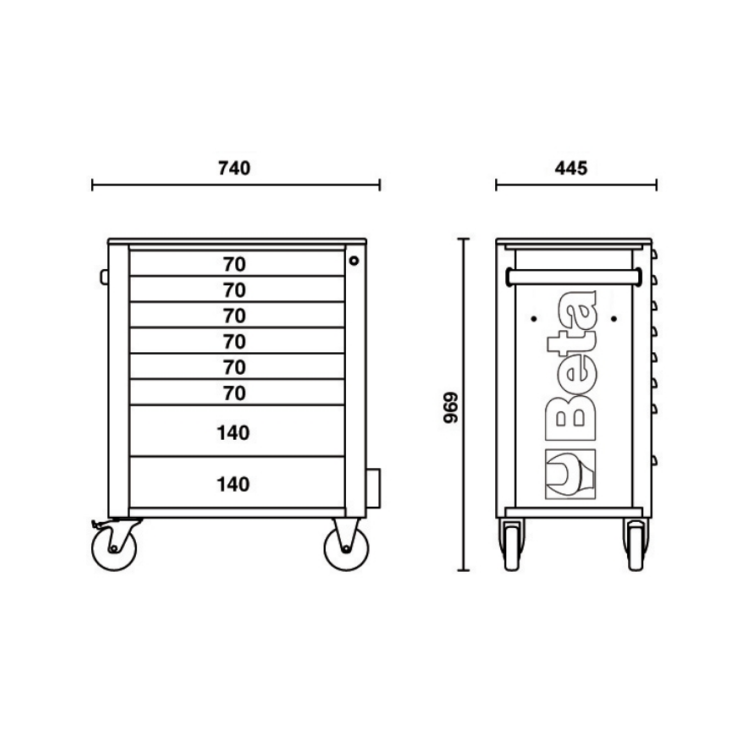 BETA Werkzeugwagen mit 8 Schubladen und Anti-Kipp-System, orange