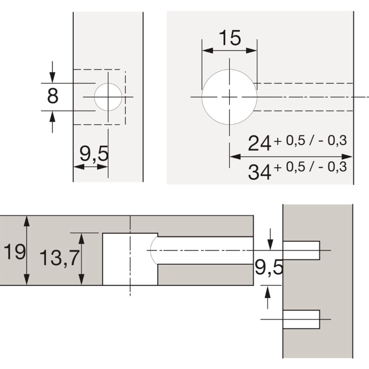 HETTICH RASTEX 15 Exzenter ohne Abdeckrand, Bohr ø15, Plattenst. 19