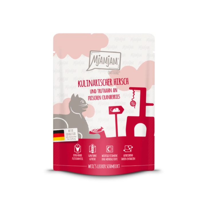 Katzen – Nassfutter MjAMjAM Adult Kulinarischer Hirsch und Truthahn an frischen Cranberries