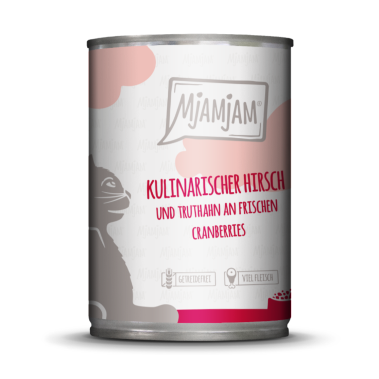 Katzen – Nassfutter MjAMjAM Adult Kulinarischer Hirsch und Truthahn an frischen Cranberries