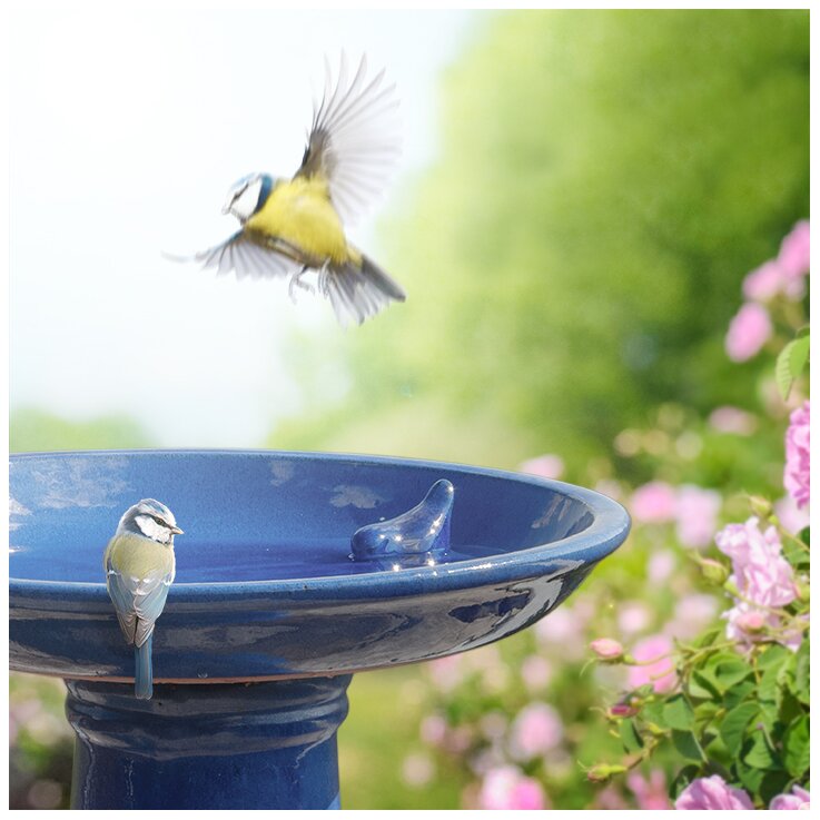 ESSCHERT DESIGN Vogeltränke aus Keramik auf Fuß, petrol